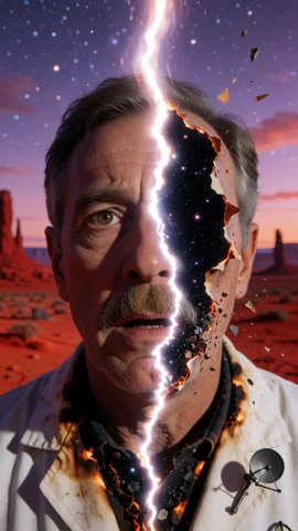 Close-up Portrait Of A Wormhole Scientist In His Fifties Who... — Stable Diffusion AI Prompt: Close-up portrait of a wormhole scientist in his fifties who looked into the tea...