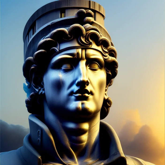 A Gigantic Building With The Statue Face Of Caesar As Facade...