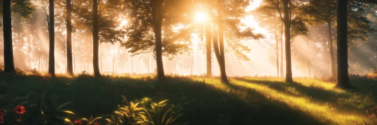 Photo From Inside Of A Lush Forest In The Morning, Sun Rays,...