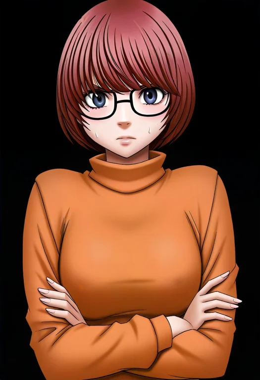 Velma , Crimson Comics, 1girl, Black Background, Crossed Arm...