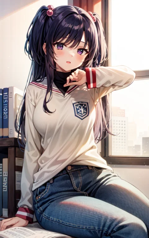 1girl,kotomi,jeans,t-shirt,