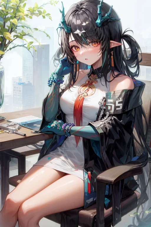1girl ,cowboy Shot,origen,sitting,cross Legs,chair,simple Ba...