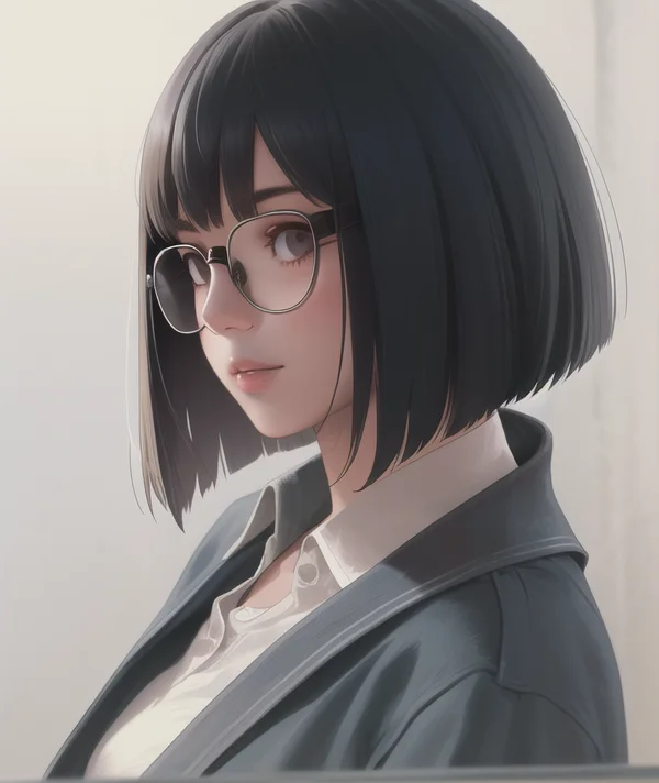 A Young Girl,bob Cut,front Pose, Glasses, Realistic