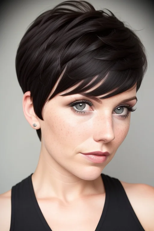 Woman 30s Freckles0.8 Photograph Hairstyle Tapered Pixie Bru...