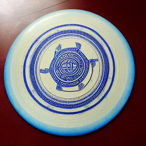A Dgdisc With Intricate Geometric Patterns On A Wooden Table — Stable Diffusion AI Prompt: a dgdisc with intricate geometric patterns on a wooden table
