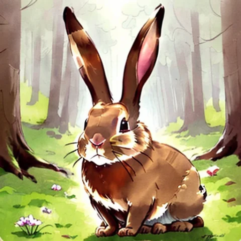 Loracolorwaterv20.75 A Rabbit In A Forrest — Stable Diffusion AI Prompt: a rabbit in a forrest
