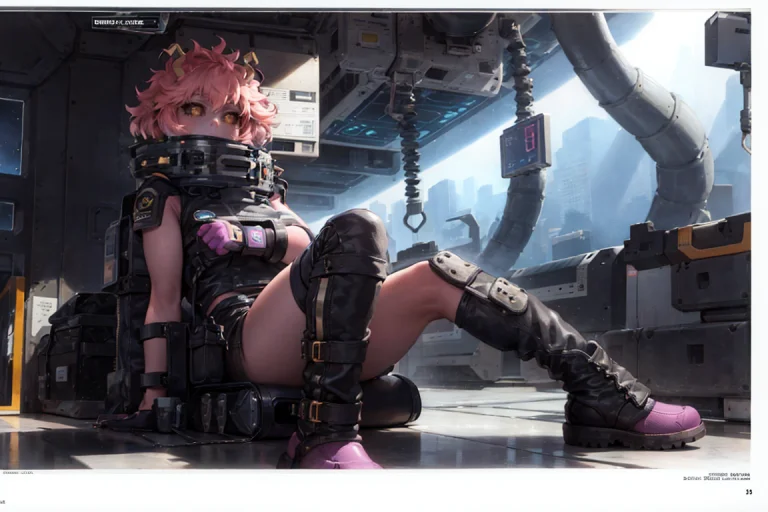 ,official Art, Portrait Of Mina Ashido, 1girl, Solo, Loramin...