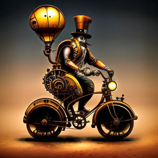Steampunkai, Steampunk, Bicycle With Large Wheel On The Fron...