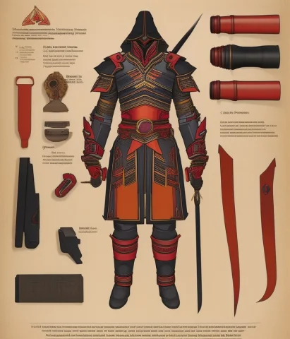 Concept-art, Vector-art, Chv3csamurai, Detailed Schematics O... — Stable Diffusion AI Prompt: concept-art, Vector-art, CHV3CSamurai, Detailed schematics of a full page of a m...