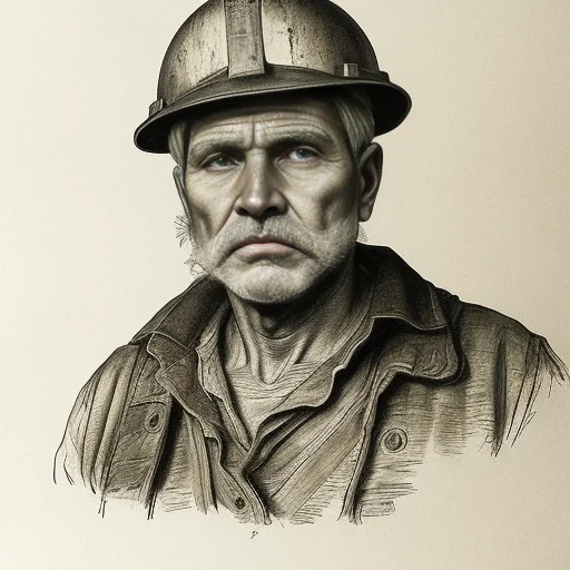 Portrait Of An Miner, Drawing, Detailed Loramonochrome .5 Lo...