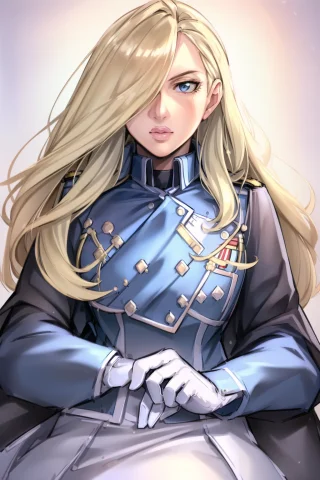 Upper Body, Woman, Oliviermiraarmstrong, Blue Uniform, Lorao... — Stable Diffusion AI Prompt: upper body, woman, olivier_mira_armstrong, blue uniform, , (((masterpiece))), ((...
