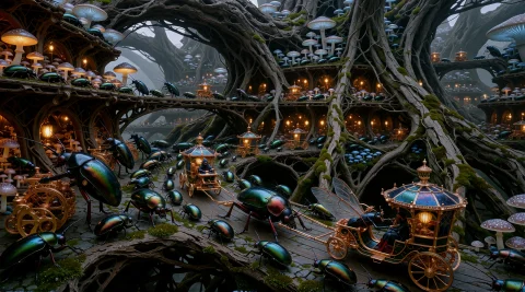 A Massive, Sprawling Underground Metropolis Carved Into The... — Stable Diffusion AI Prompt: A massive, sprawling underground metropolis carved into the deep, rotting roots...