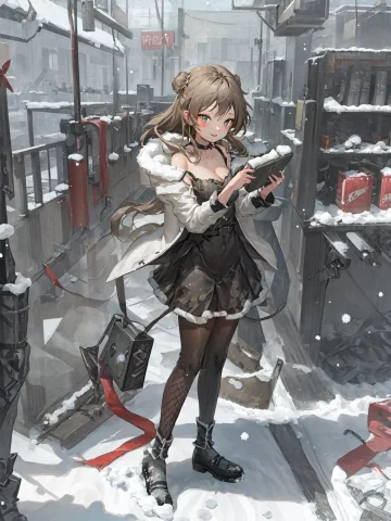 Masterpiece, Best Quality, Lorarfb10-0000071, Rfbreddress,,... — Stable Diffusion AI Prompt: masterpiece, best quality, , RFBred_dress,, snowing, effect, standing,
