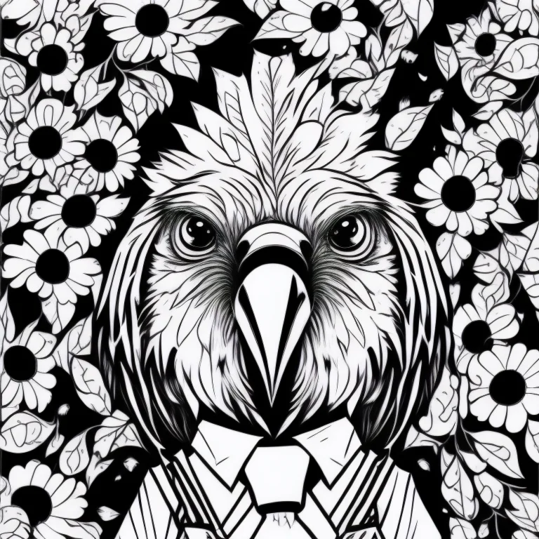Crow Wearing A Tie, Colr001, Intricate, Cute, Simple, White...
