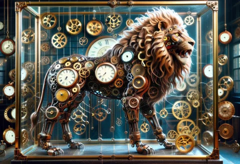 A Majestic Lion Completely Constructed From Mechanical Clock... — SDXL AI Prompt: A majestic lion completely constructed from mechanical clockwork, powerful anato...