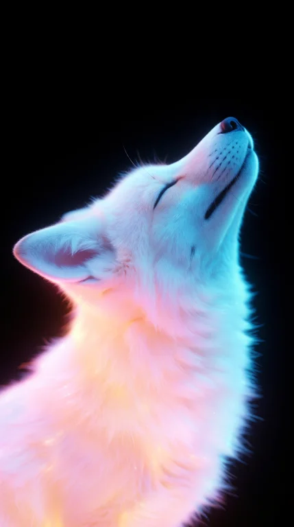 Glowing Ethereal Fox Head In Profile Looking Up, Closed Eye,...