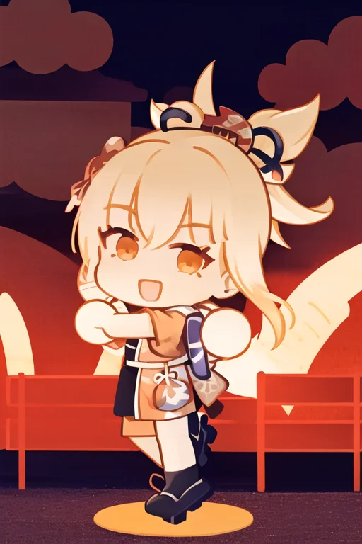 1girl, Chibi, Full Body, Yoimiya Genshin Impact, Blonde Hair...