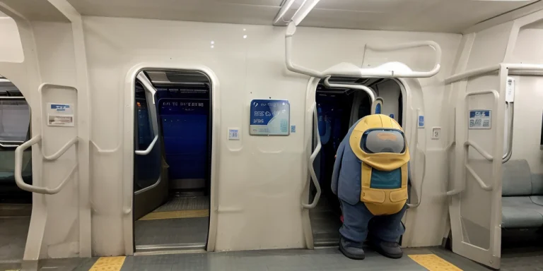 Amongus Standing Inside 235 Train Interior, Multiple Girls A...