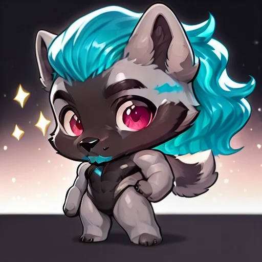 Gigithebadger, Chibi, Badger Furry, Long Teal Hair , Red Eye...