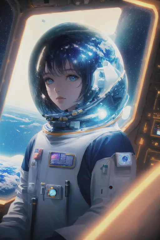 Digital Art, Beautiful Woman, Astronaut Clothes, Floating In...
