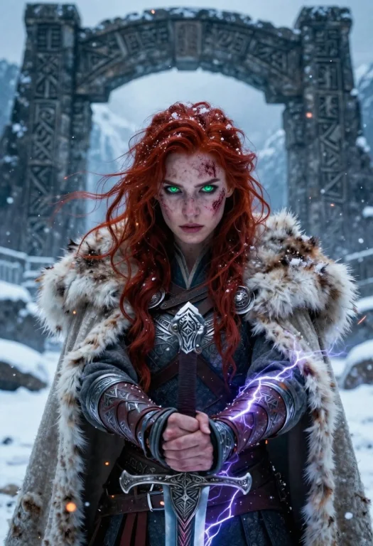 Hyper-detailed Cinematic Portrait Of A Fierce Red-haired Fem...