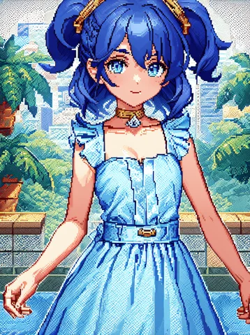 1girl, Blue Hair, Pixel Art, Small Details, Ultra Detailed — Stable Diffusion AI Prompt: 1girl, blue hair, (pixel art), small details, ultra detailed