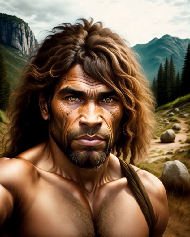 Neanderthal Selfie, Hd, Realistic Photo