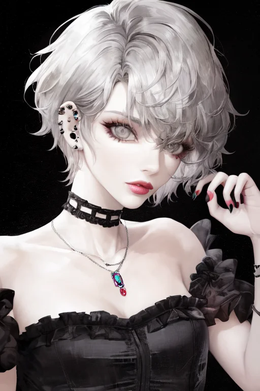 Pilyeon, 1girljewelry, Short Hair, Looking At Viewer, Choker...