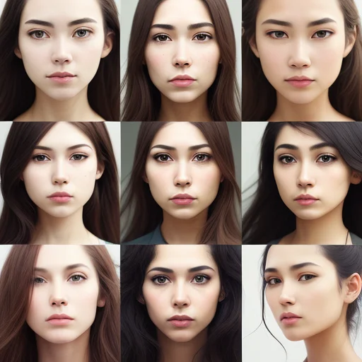 Nine Separate Frames, Detailed Face, Random Proportions A Wo...