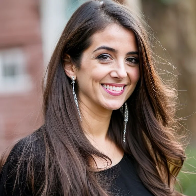 Photo Of A Young Woman Wearing A Black Dress, Brunette, Long...