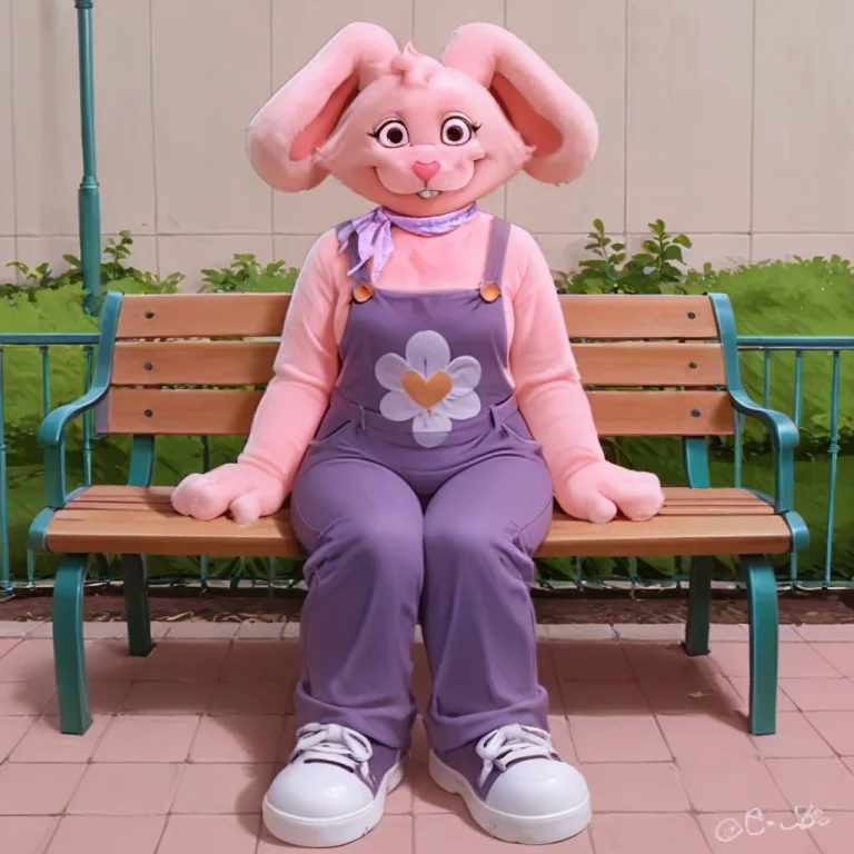 Female, Anthro Bunny, Pink Body, Purple Overalls, Ascot, Sol...