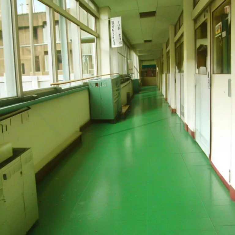 Japhal Japanese Highschool Hallway. Green Floor.