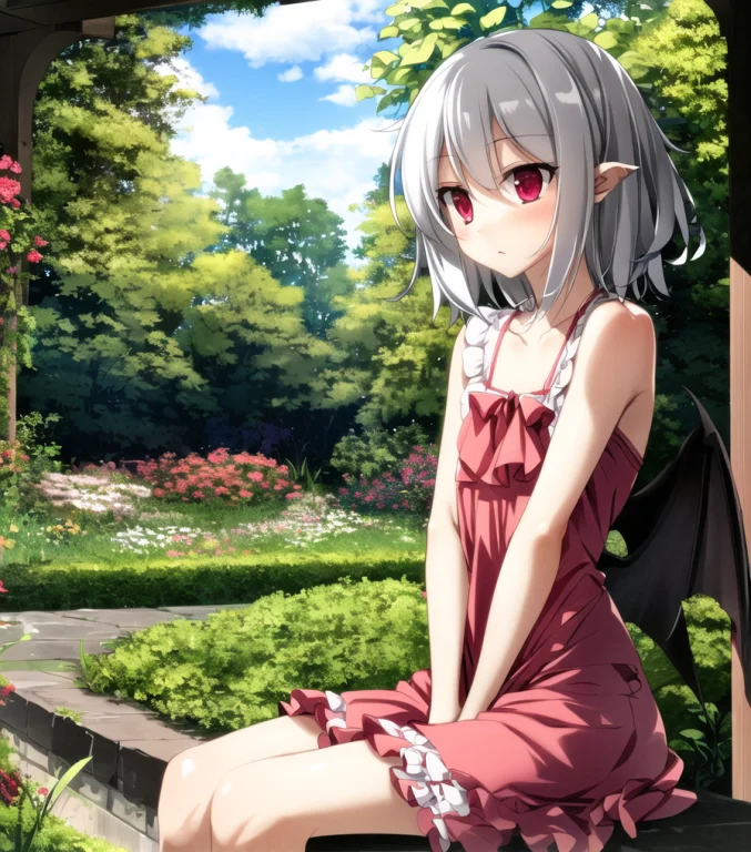 Remilia Scarlet, Sitting, Garden, 1girl, Solo, Hypernetsazan...