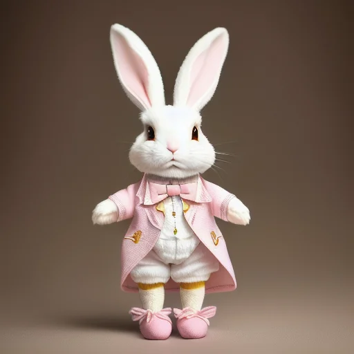 A Vertically Standing White Rabbit Wearing A White Housecoat...