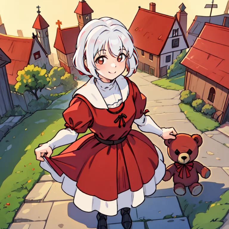 1girl, 12 Years Old, Ageddown, Reddress1.4, Innocent, Holdin...