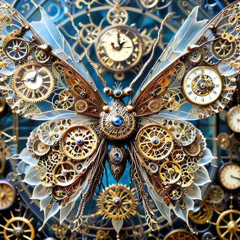A Monarch Butterfly With Wings Made Of Delicate Brass Cogs A... — SDXL AI Prompt: A monarch butterfly with wings made of delicate brass cogs and translucent glass...