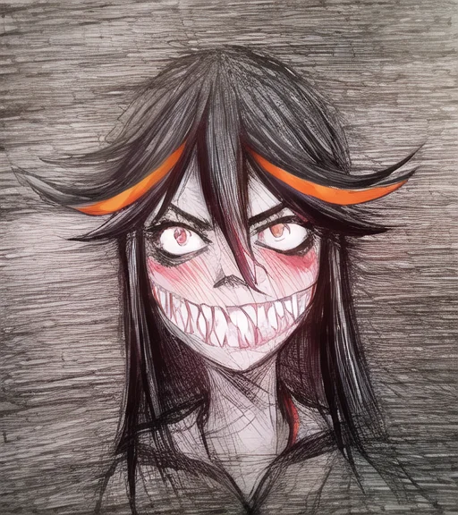 1girl, Matoi Ryuuko, Streaked Hair, Drawing, Madziowap, Kill...