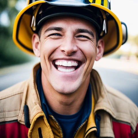 Portrait512 A Grin512 Man Firefighter — Stable Diffusion AI Prompt: Portrait512 a Grin512 Man Firefighter