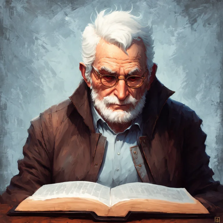 An Old Man Reading A Book, White Hair, Glasses, Moody, Dark,...