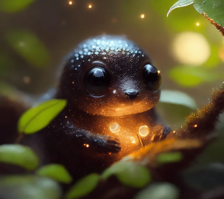 Closeup Angle Of Cute Tiny Little Glowworms Illuminating A B...