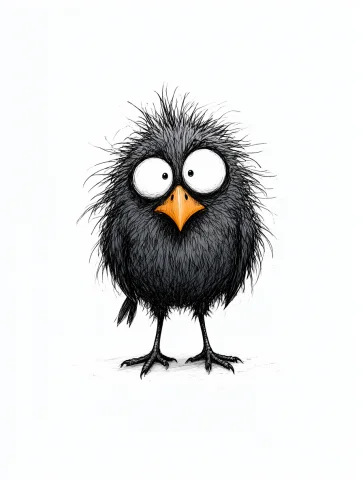 A Hilarious And Whimsical 2d Comic Illustration Of A Scruffy... — Stable Diffusion AI Prompt: A hilarious and whimsical 2D comic illustration of a scruffy little black bird i...