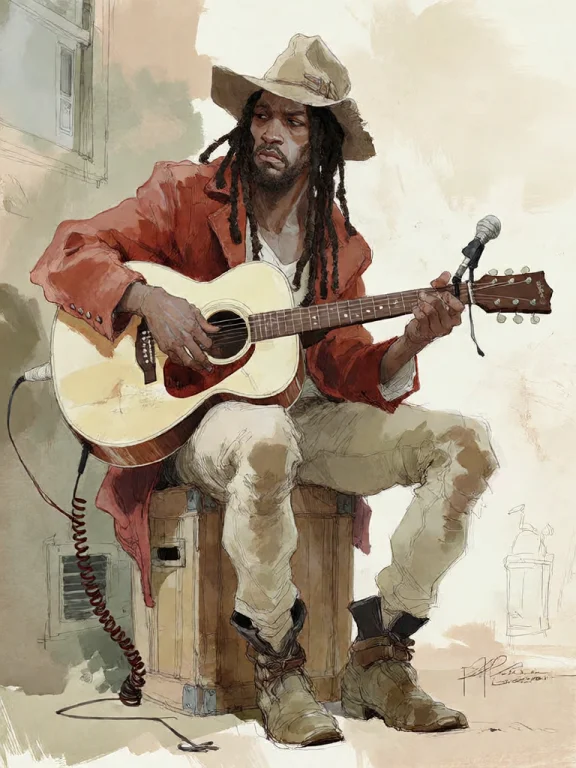 Bradhamel Art Style. A Weary Black Man With Long Dreadlocks...