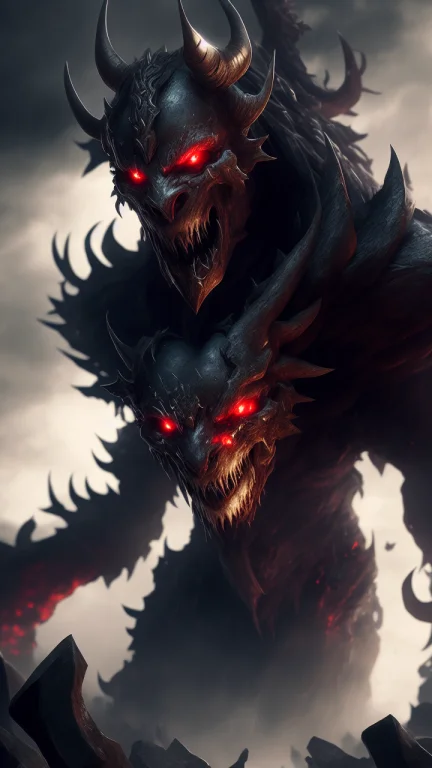 Fight, Ogre In A Graveyard, Ominous, Creepy, Horror, Horns,...