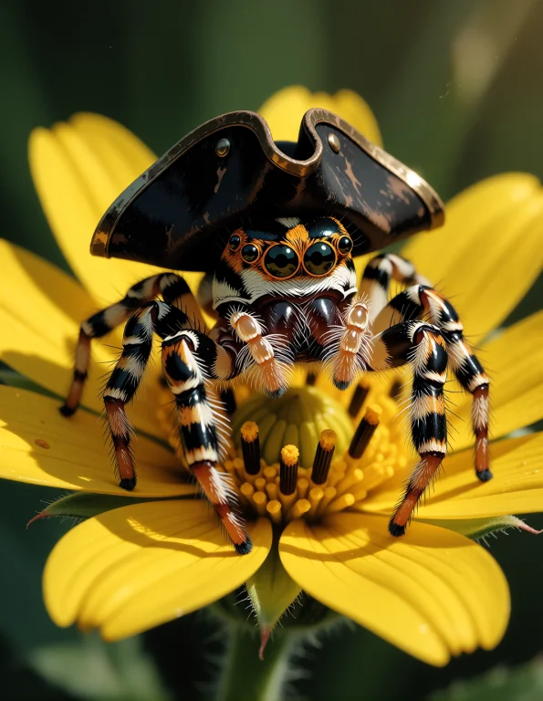 A Single Small Jumping Spider Perches At The Center Of A Vib...