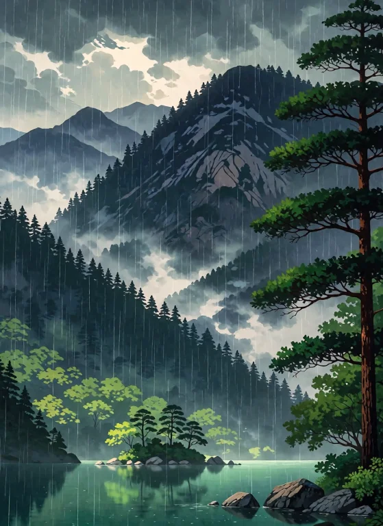 A Photograph Of A Serene Mountain Landscape During A Gentle...