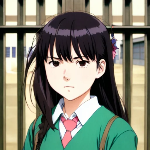 High School Girl In Front Of School Gate, By Miyazaki Hayao,...