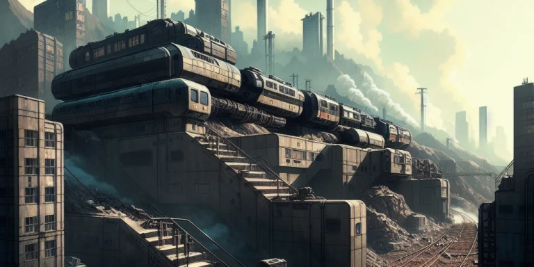 Prot Style, Scifi Hotel Mountainside Train Tracks With Under...