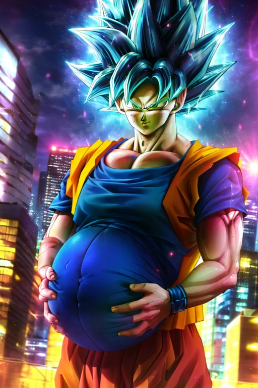 Masterpiece, 1boy, Bluehair Supersaiyan Son Goku Wearing Tec...