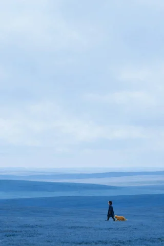 Photorealistic Style. A Vast Quiet Blue Landscape Beneath An... — Stable Diffusion AI Prompt: Photorealistic style. A vast quiet blue landscape beneath an enormous pale blue...