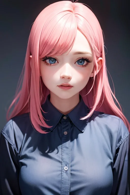 1girl, Pink Hair, Blue Shirt, Masterpiece, Best Quality1.0,...